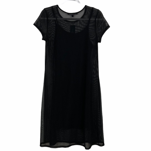 Short sleeve black mesh lined midi dress - Picture 2 of 7